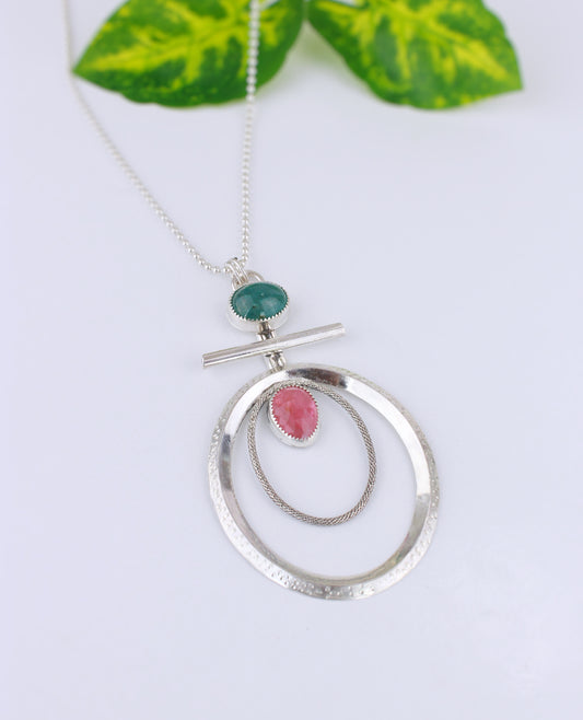 Emerald and Tourmaline Hoop Pendant Necklace