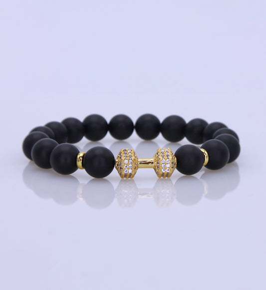 Matte black beads and dumbbell bracelet for men