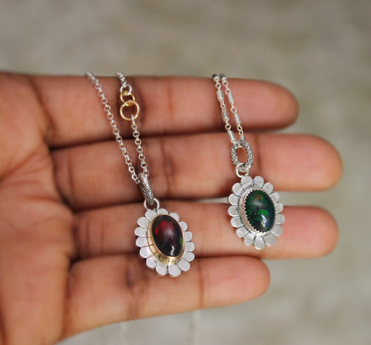 Ethiopian Black Opal Pendant Necklace